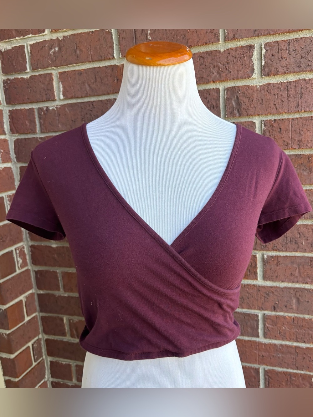 Me to We Burgundy Wrap-Front Crop Top
